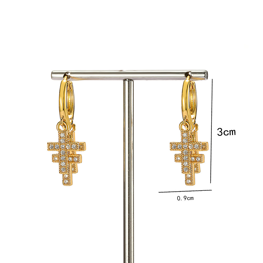 Gorgeous Dangly Triple Cross Huggie Earrings