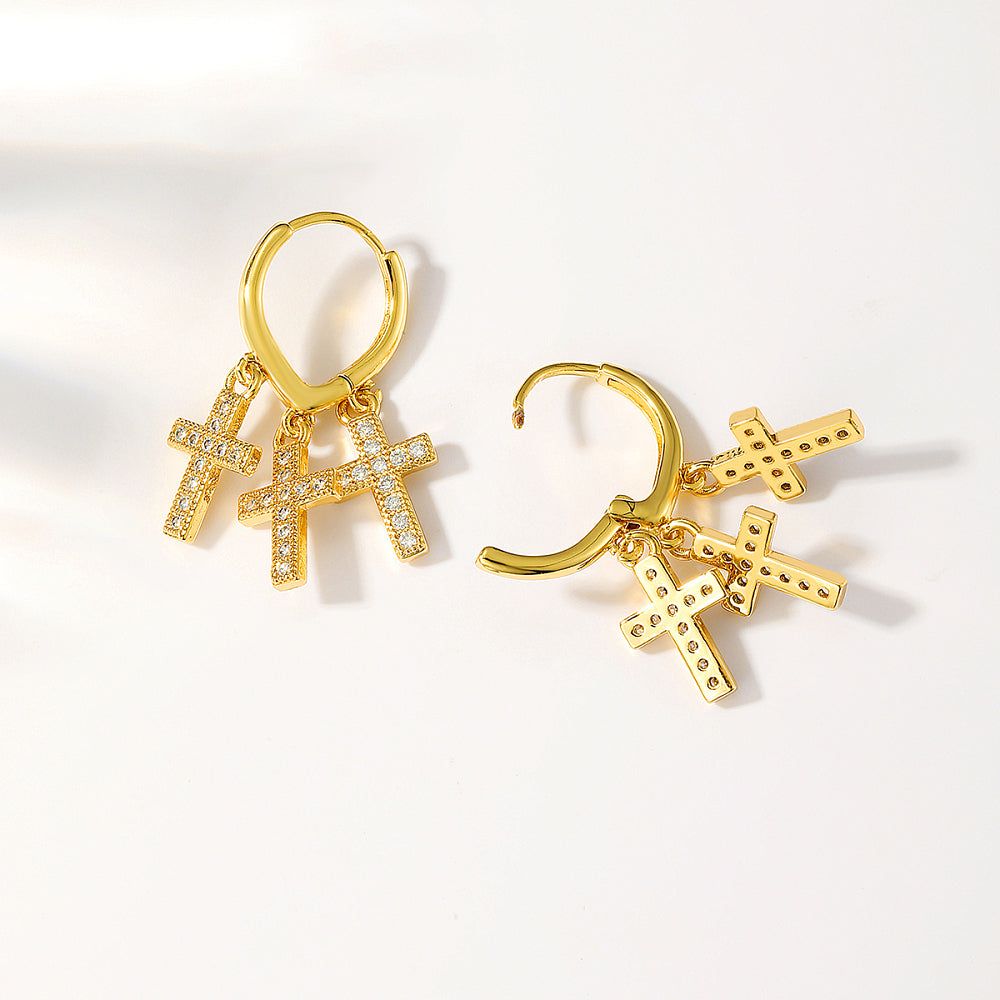 Gorgeous Dangly Triple Cross Huggie Earrings