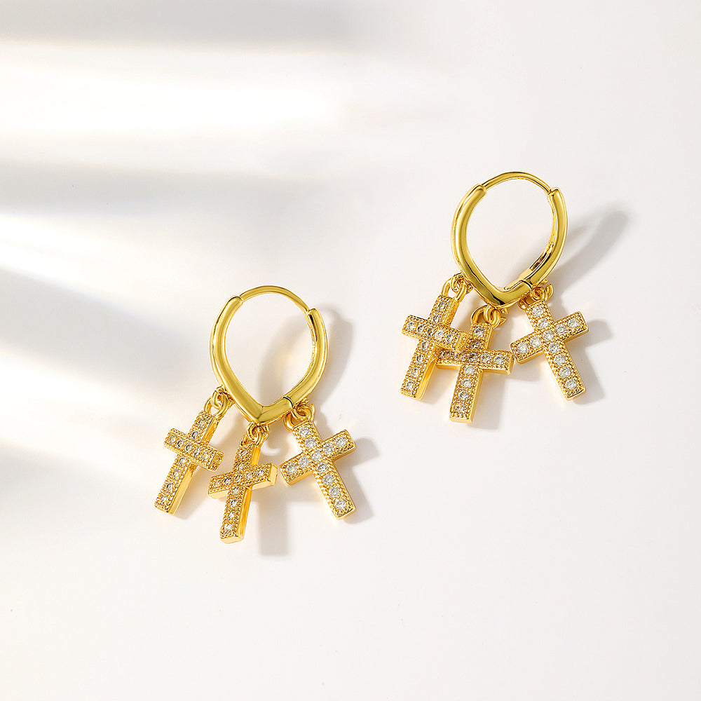 Gorgeous Dangly Triple Cross Huggie Earrings