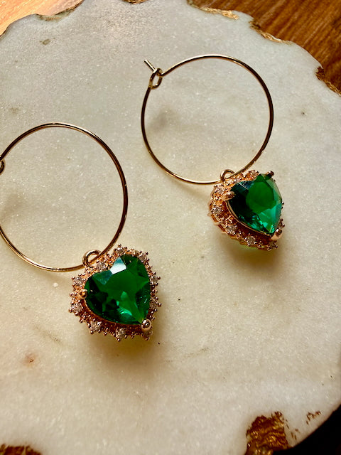 Emerald Green Heart Earrings