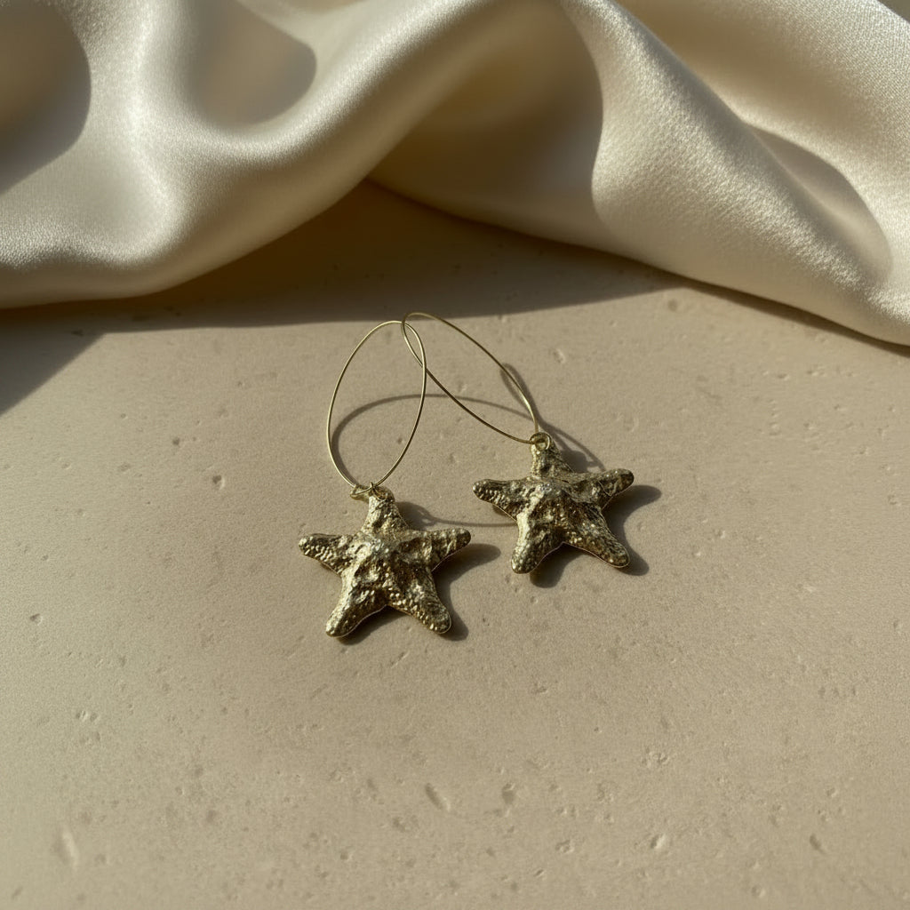 Holiday Star Fish Basketball Hoop Earrings