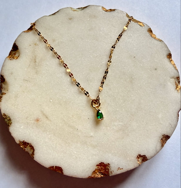 Emerald Green Tiny Teardop Earring and  Necklace Set