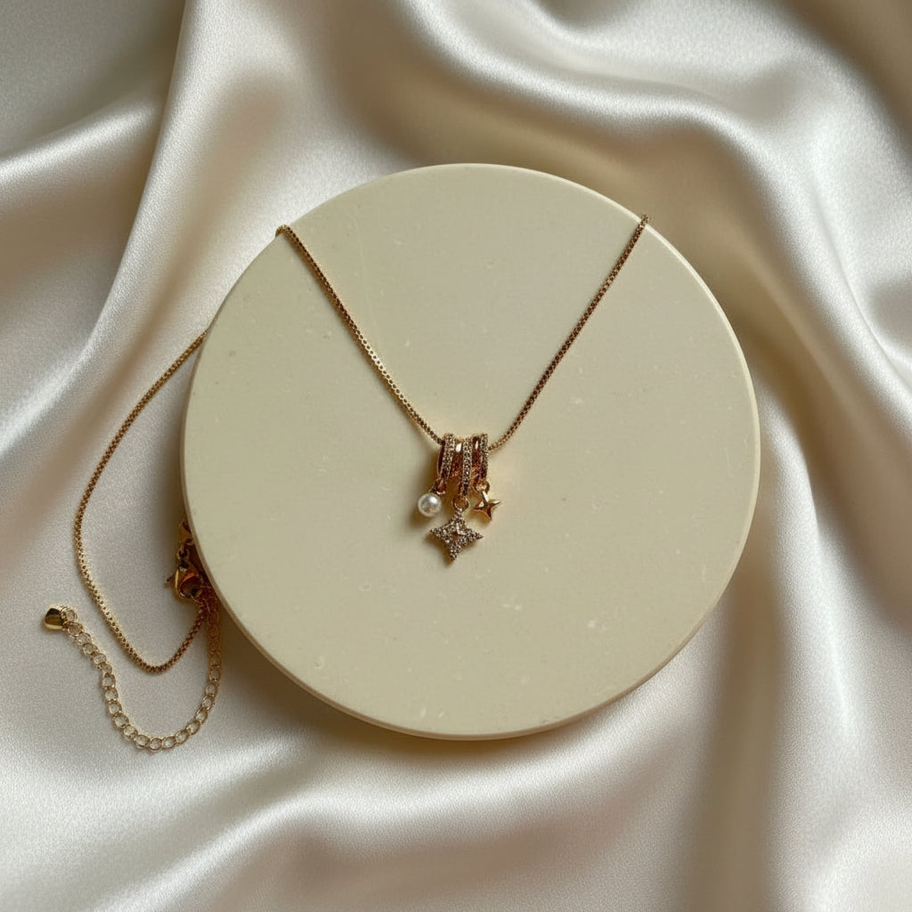 Beautiful Gold Plated Stars and Moon Necklace