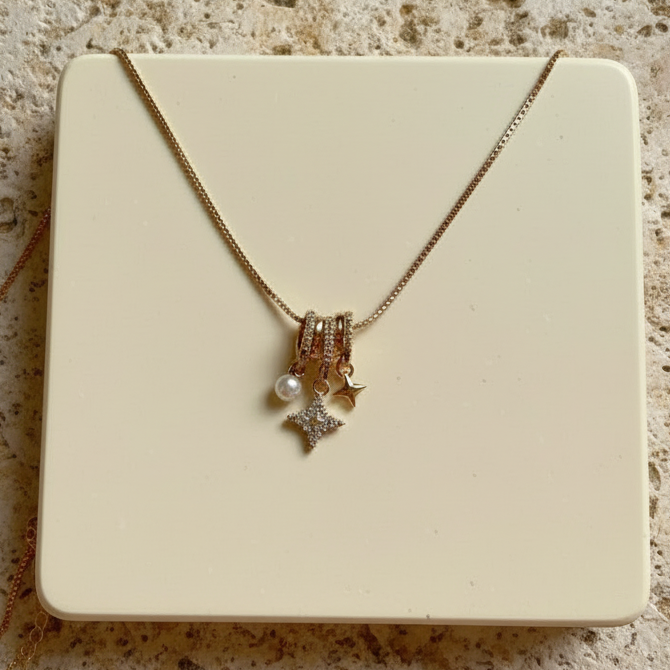 Beautiful Gold Plated Stars and Moon Necklace