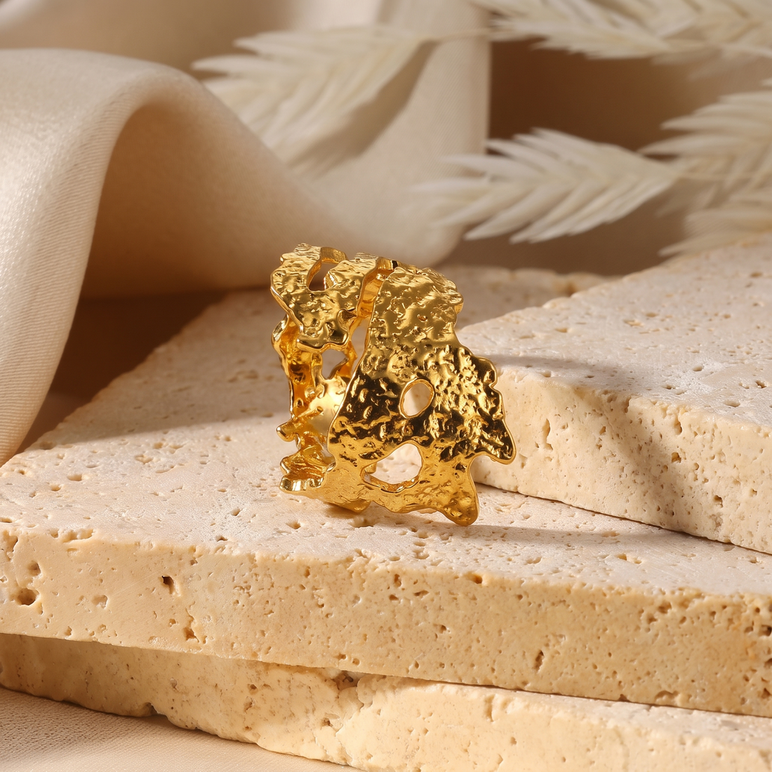 Statement Gold Plated A Symmetrical Nugget Ring