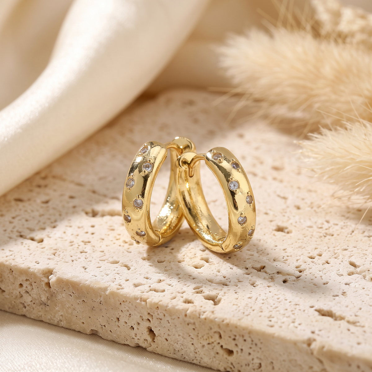 Chunky Cubic Zircon Huggie Earrings