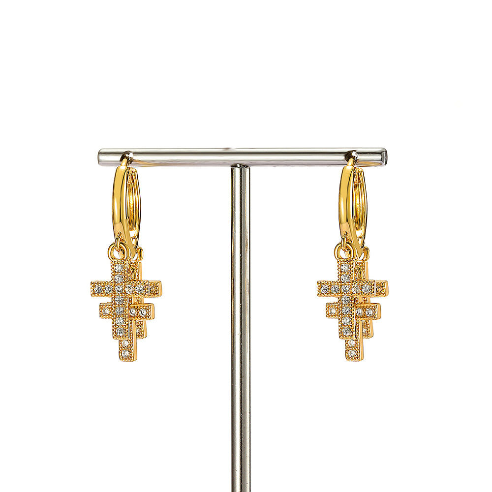 Gorgeous Dangly Triple Cross Huggie Earrings