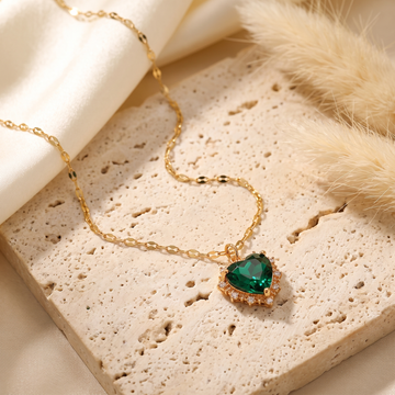 18k Gold Plated Emerald Green Heart Necklace