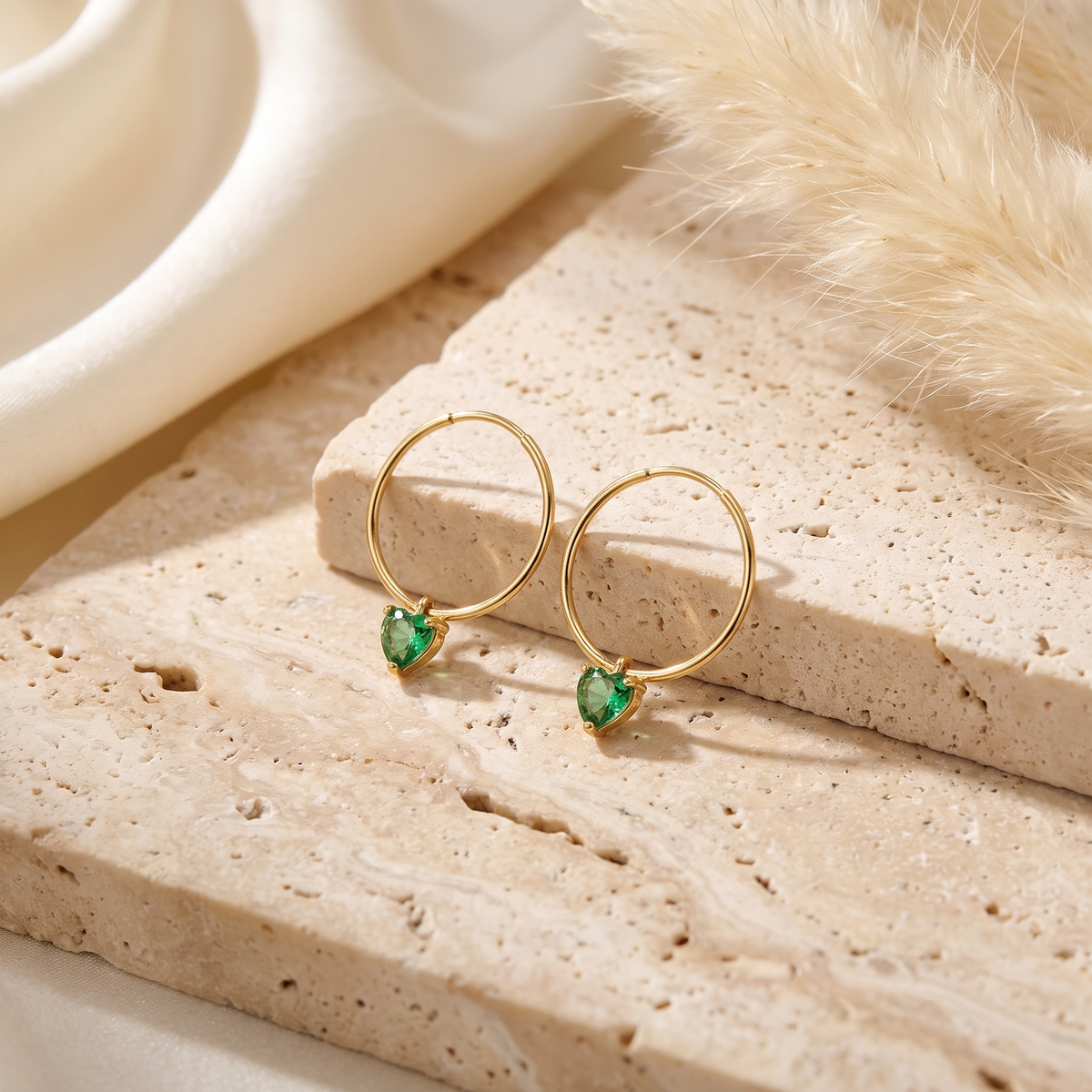 Pretty Green Heart Hoop Earrings