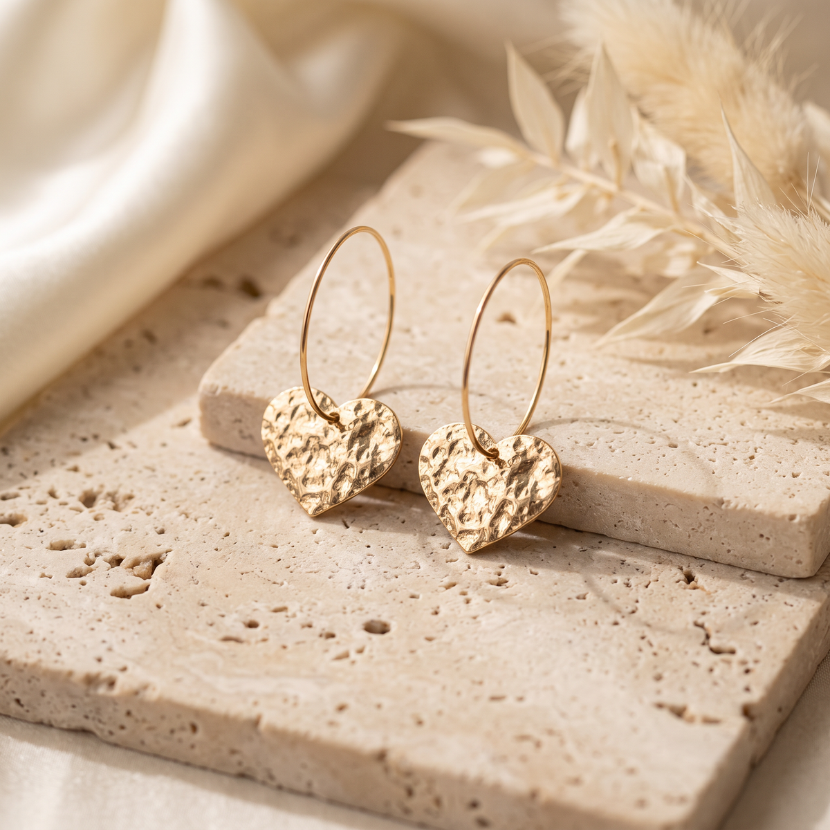 Hammered Heart Hoop Earrings