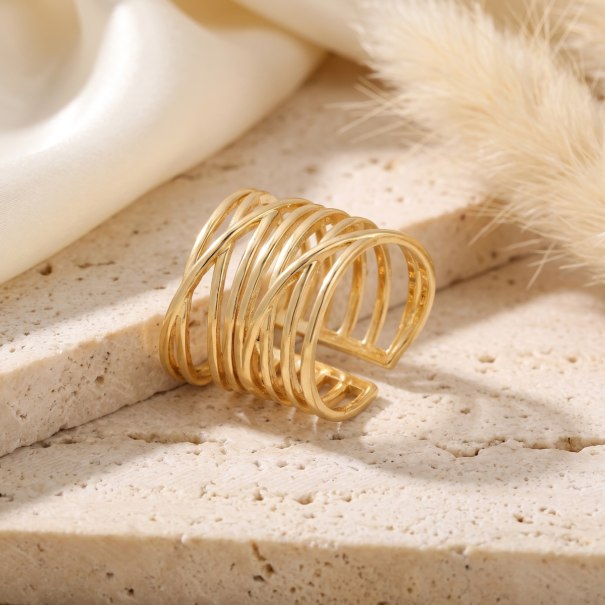 Statement Gold Plated Long Band Wrap Ring
