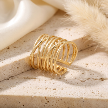 Statement Gold Plated Long Band Wrap Ring