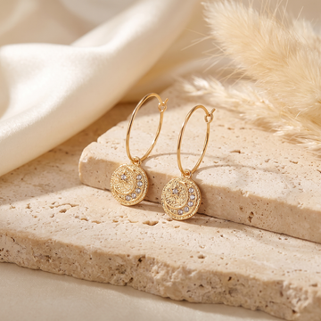 Moon and Star Boho Hoop Earrings