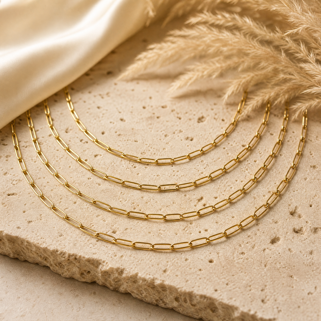 Set Of Four Paperclip Chains (Gold)