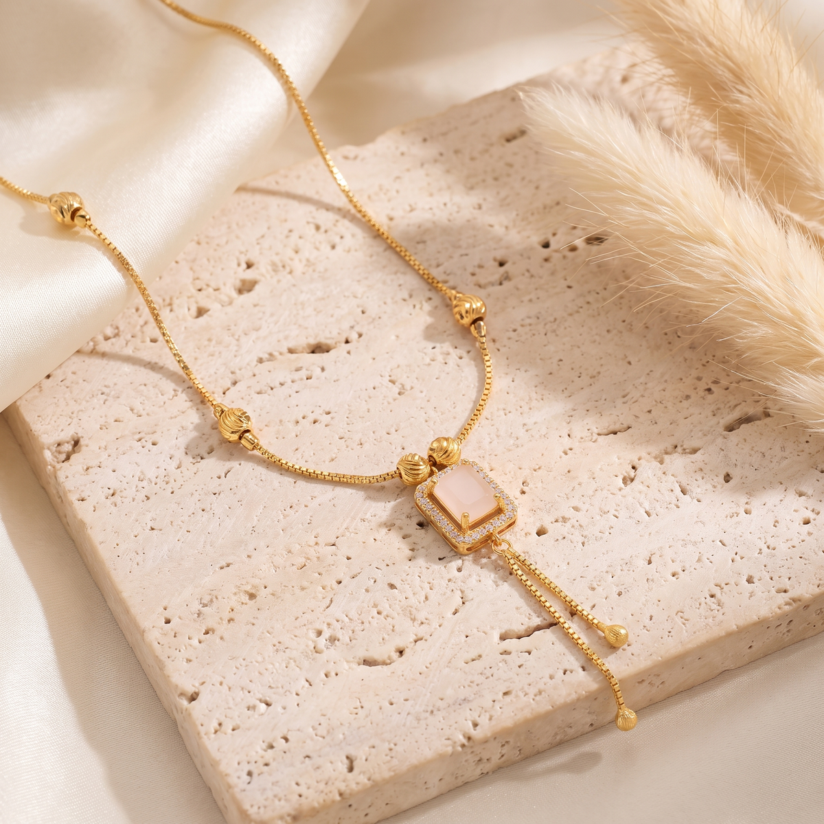 Vintage Style Rose Tassel Pendant Necklace